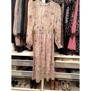 Bishop + Young Smocked Waist Victoria Midi Dress with Slip and Sheer Sleeves